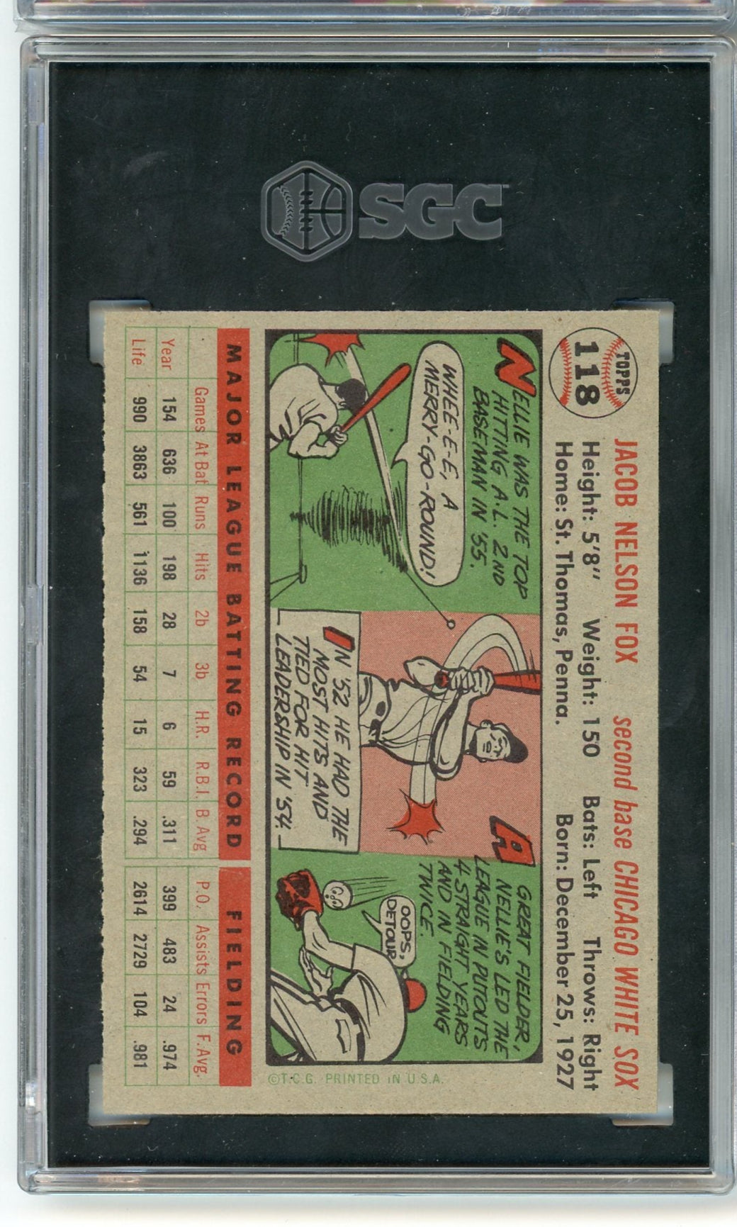 8個選び放題 Nellie Fox 1956 Topps Gray Back #118 SGC 8 – Piece Of The Game