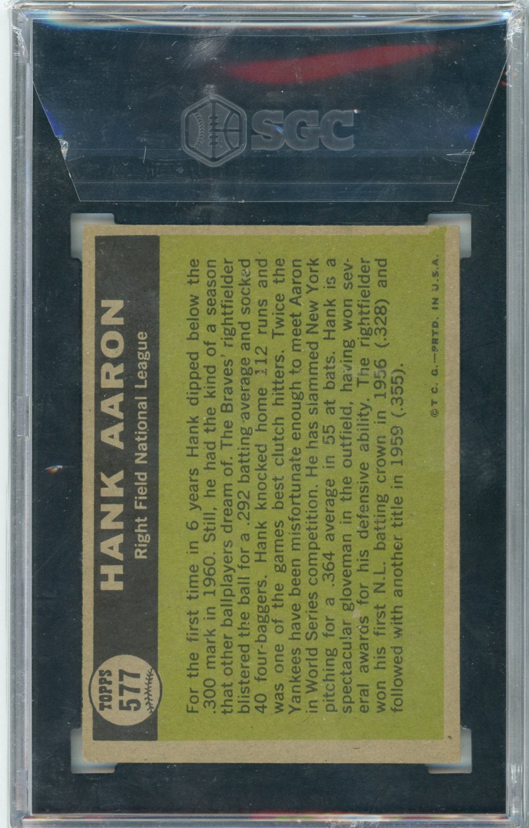 Hank Aaron 1961 Topps All-Star #577 SGC Authentic (Erased)