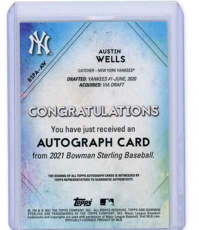 Austin Wells 2021 Bowman Sterling speckle autograph #'d 71/99