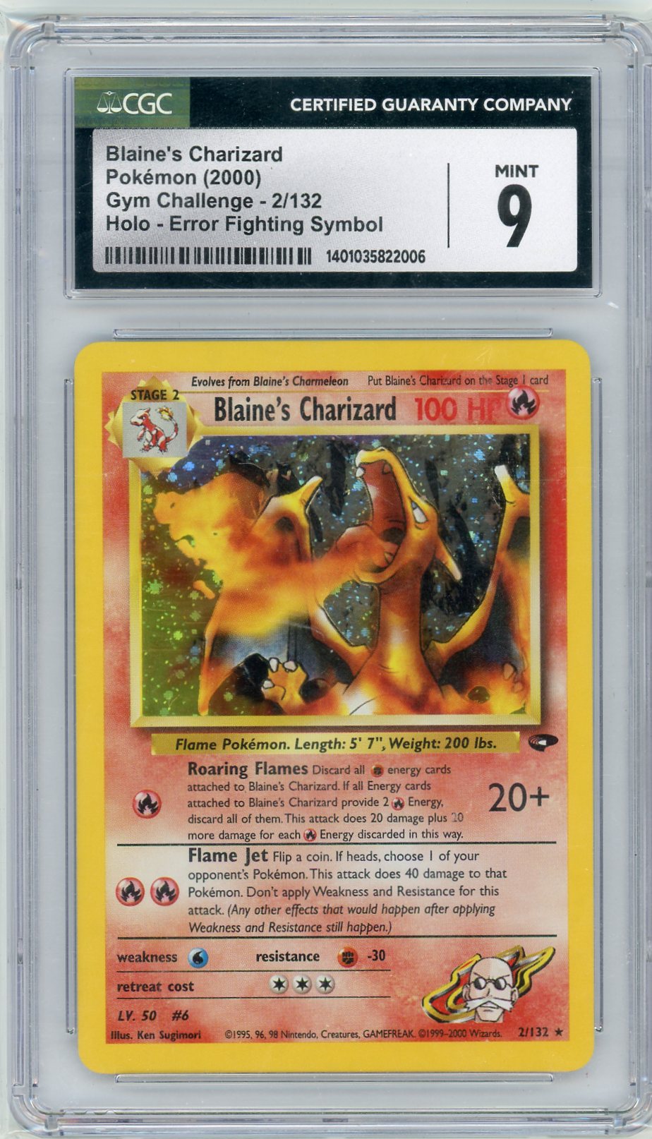 Blaine's Charizard Pokémon Gym Challenge Holo #2/132 CGC 9 (error fighting symbol)