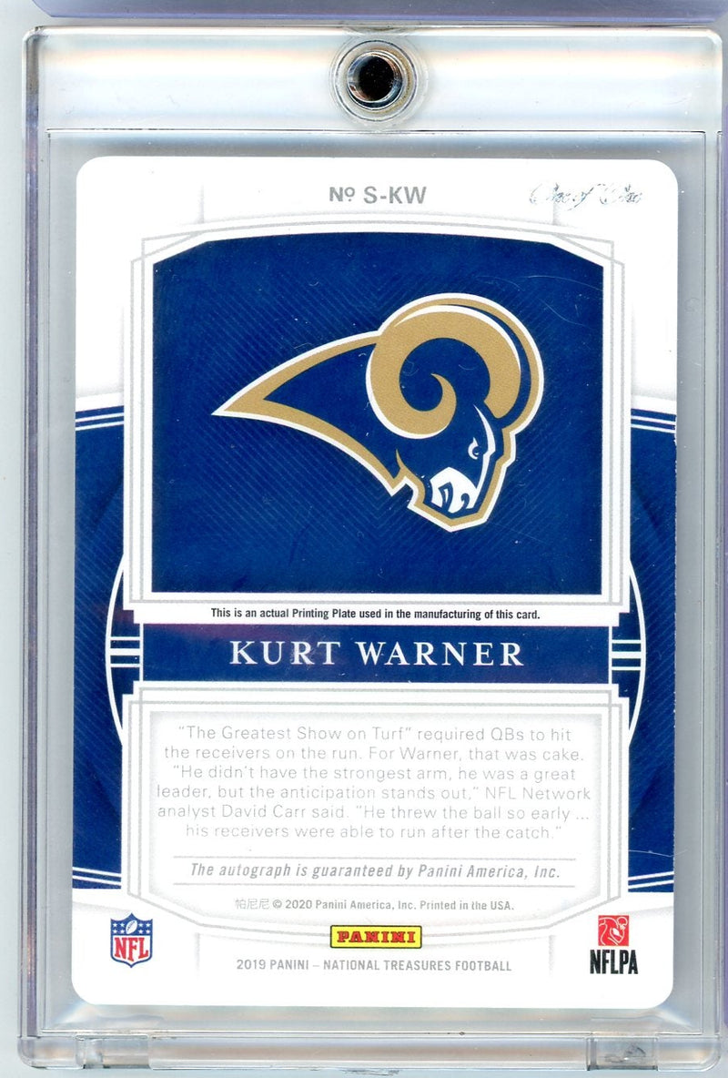 Kurt Warner 2019 Panini National Treasures Printing Plate autograph 