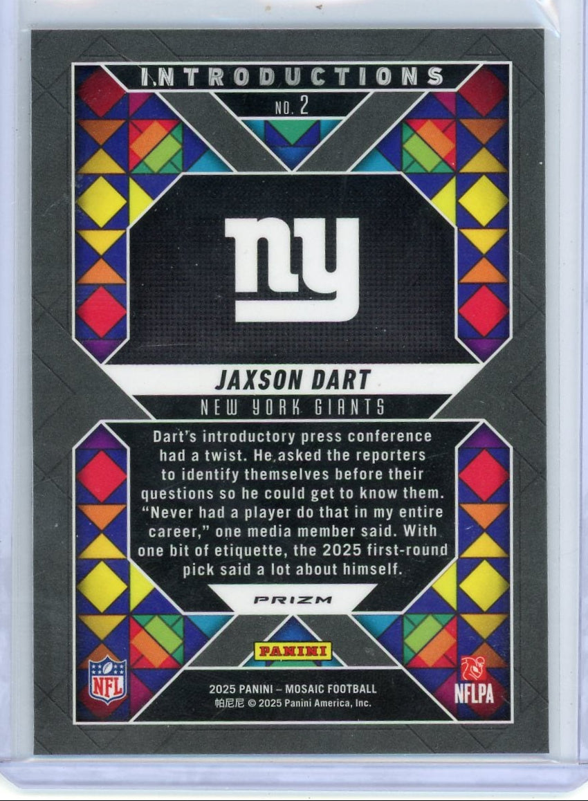 Jaxson Dart 2025 Panini Mosaic Introductions No Huddle