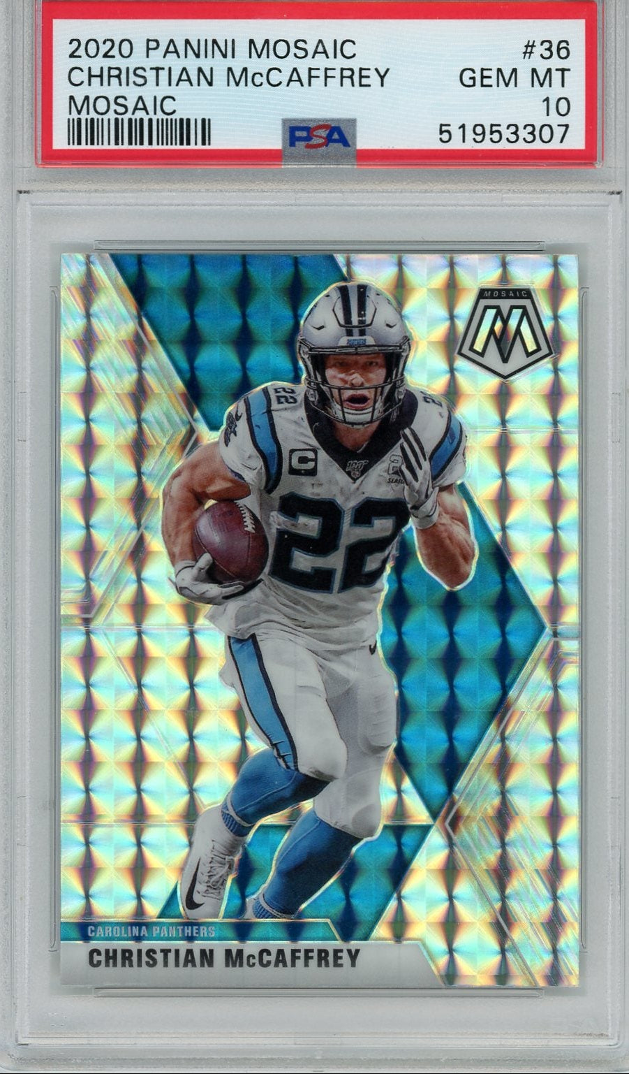 Christian McCaffrey 2020 Panini Mosaic #36 PSA 10