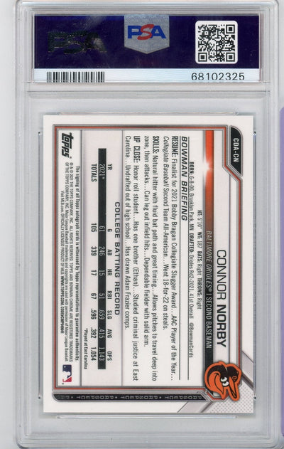 Connor Norby 2021 1st Bowman Draft autograph PSA 10 AUTO AUTH