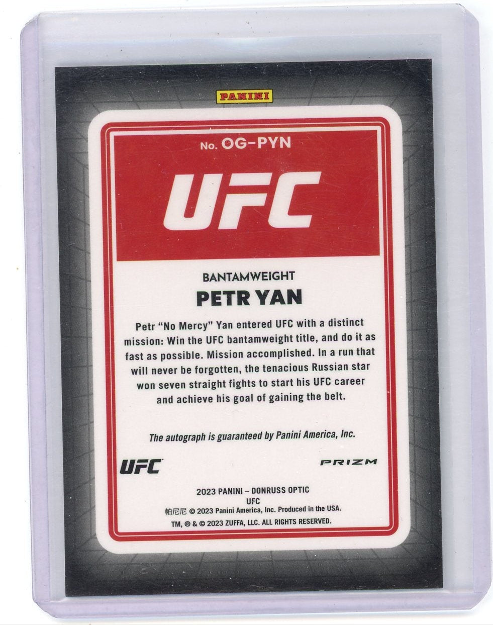 Petr Yan 2023 Panini Donruss Optic Opt-Graphs autograph silver prizm