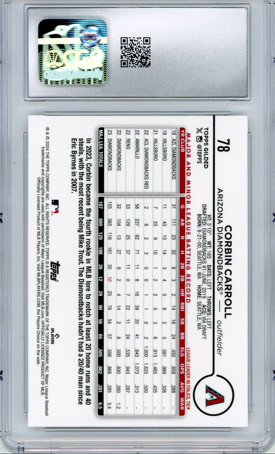 Corbin Carroll 2024 Topps Gilded gold wave ref. #'d 71/75 CGC 10