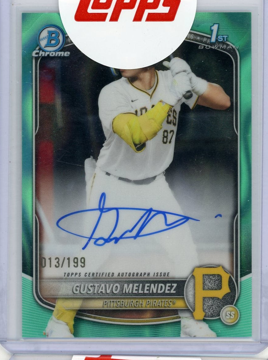 Gustavo Melendez 1st Bowman Chrome Aqua Lava Refractor Autograph #'d 013/199