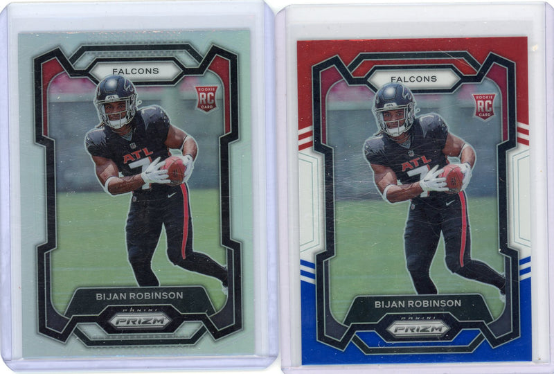 Bijan Robinson 2023 Panini Prizm silver + rwb prizm 2-card rookie lot