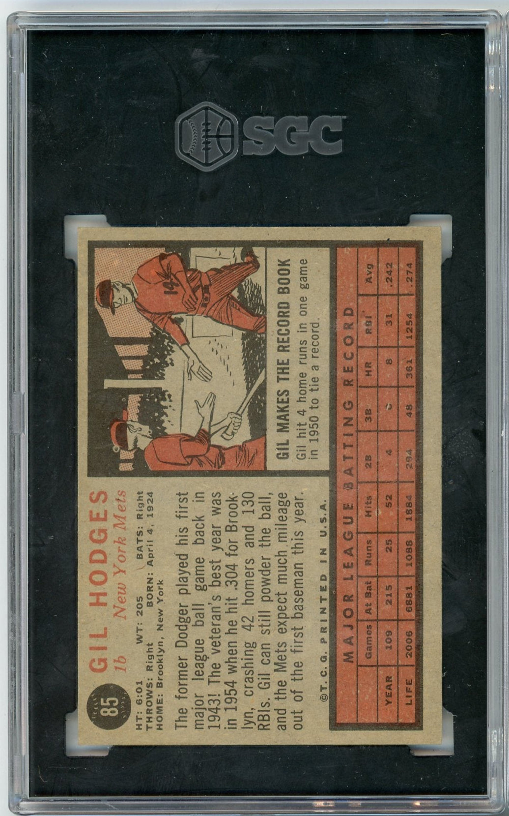 Gil Hodges 1962 Topps #85 SGC 6