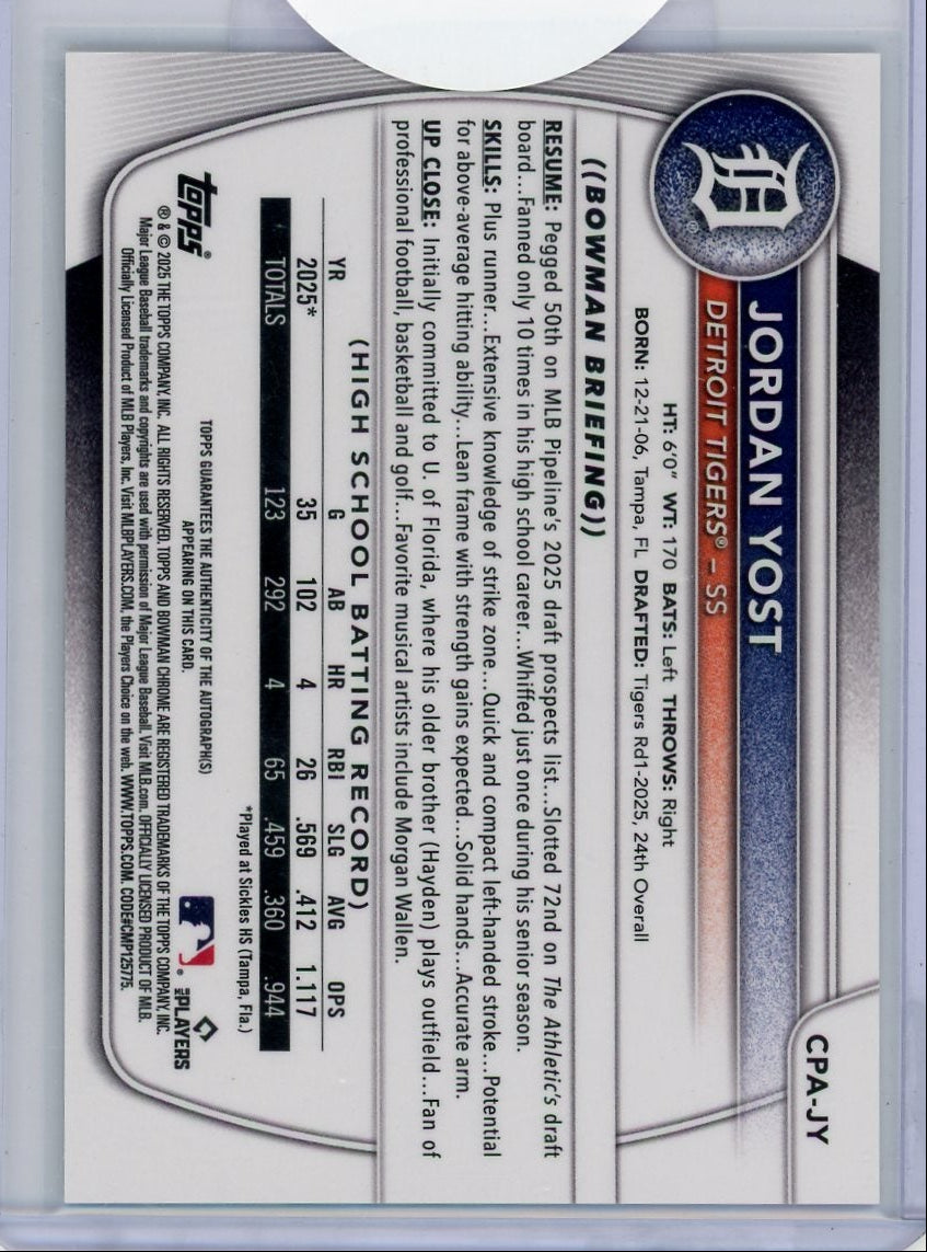 Jordan Yost 1st Bowman Chrome Autograph
