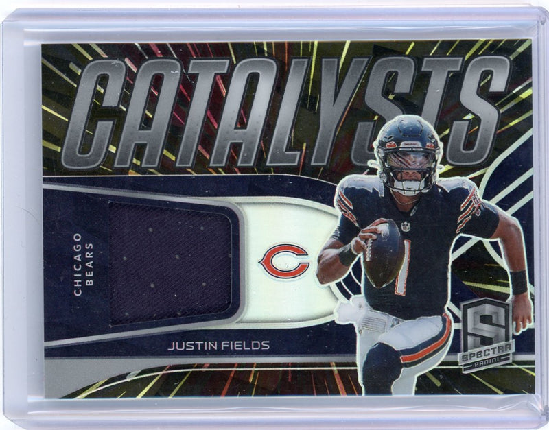 Justin Fields 2022 Panini Spectra Catalysts silver prizm jersey card 