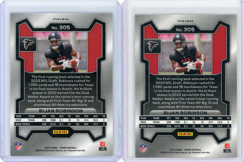 Bijan Robinson 2023 Panini Prizm silver + rwb prizm 2-card rookie lot