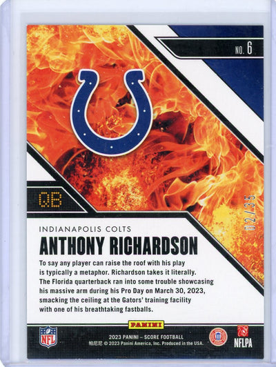 Anthony Richardson 2023 Panini Score Hot Rookies blue foil rookie card #'d 02/35