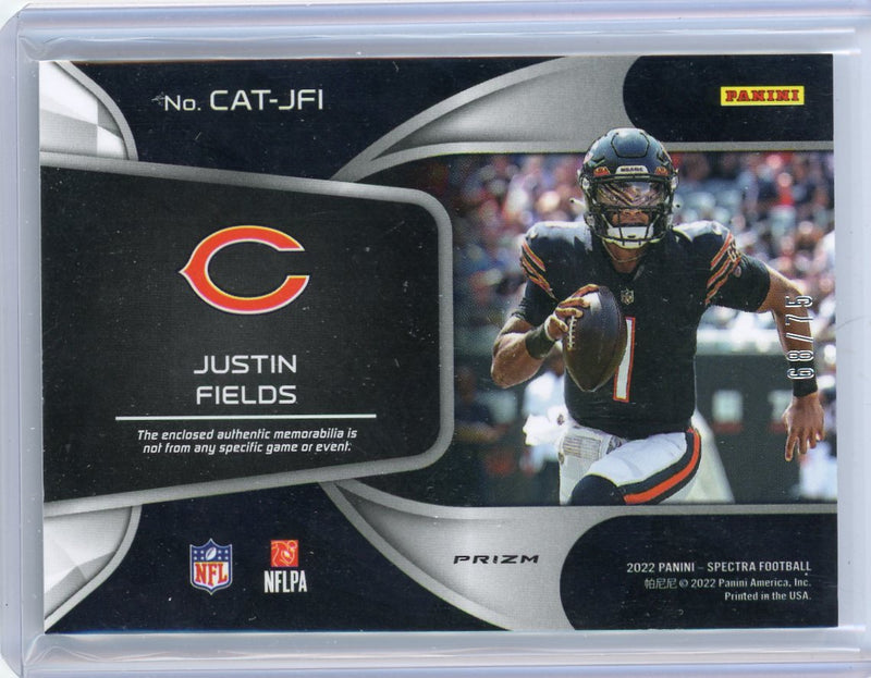 Justin Fields 2022 Panini Spectra Catalysts silver prizm jersey card 