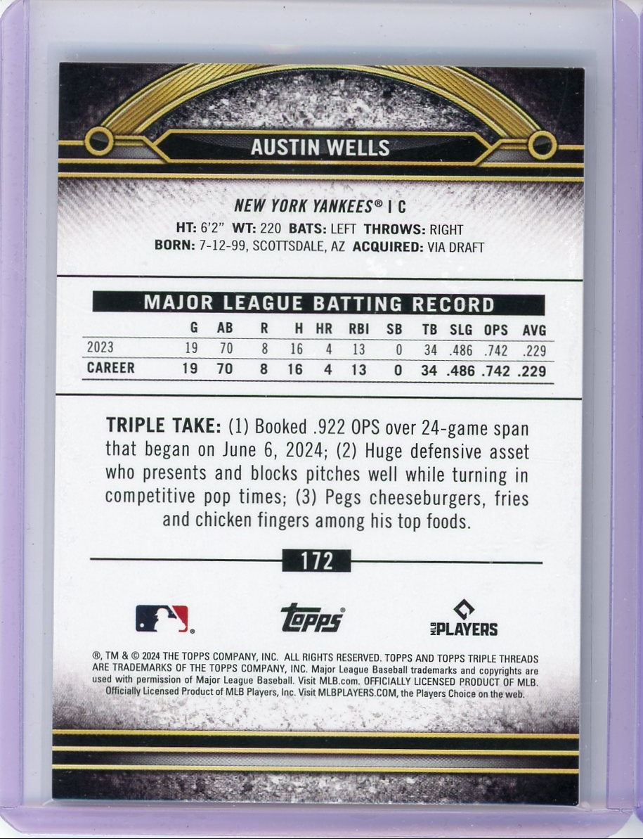Austin Wells 2024 Topps Triple Threads gold rookie card #'d 12/99