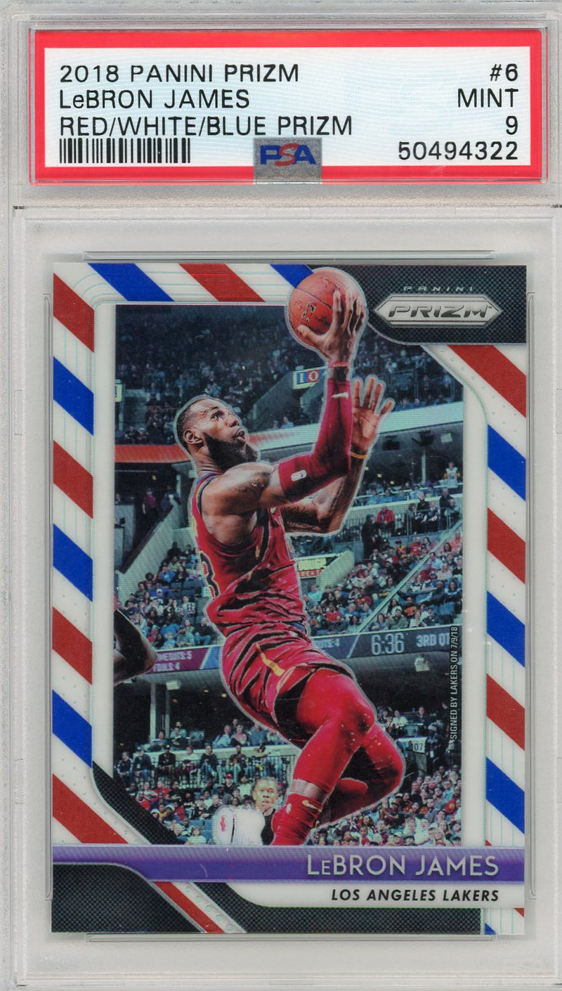 LeBron James 2018 Panini Prizm RWB Prizm PSA 9