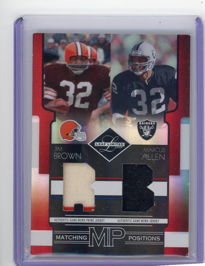 Jim Brown / Marcus Allen 2006 Leaf Limited Matching Positions Dual Patch 