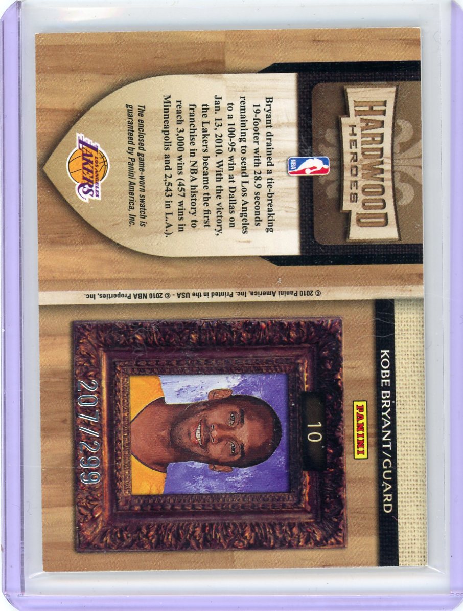 Kobe Bryant 2010 Panini Court Kings Hardwood Heroes game-used relic #'d 207/299