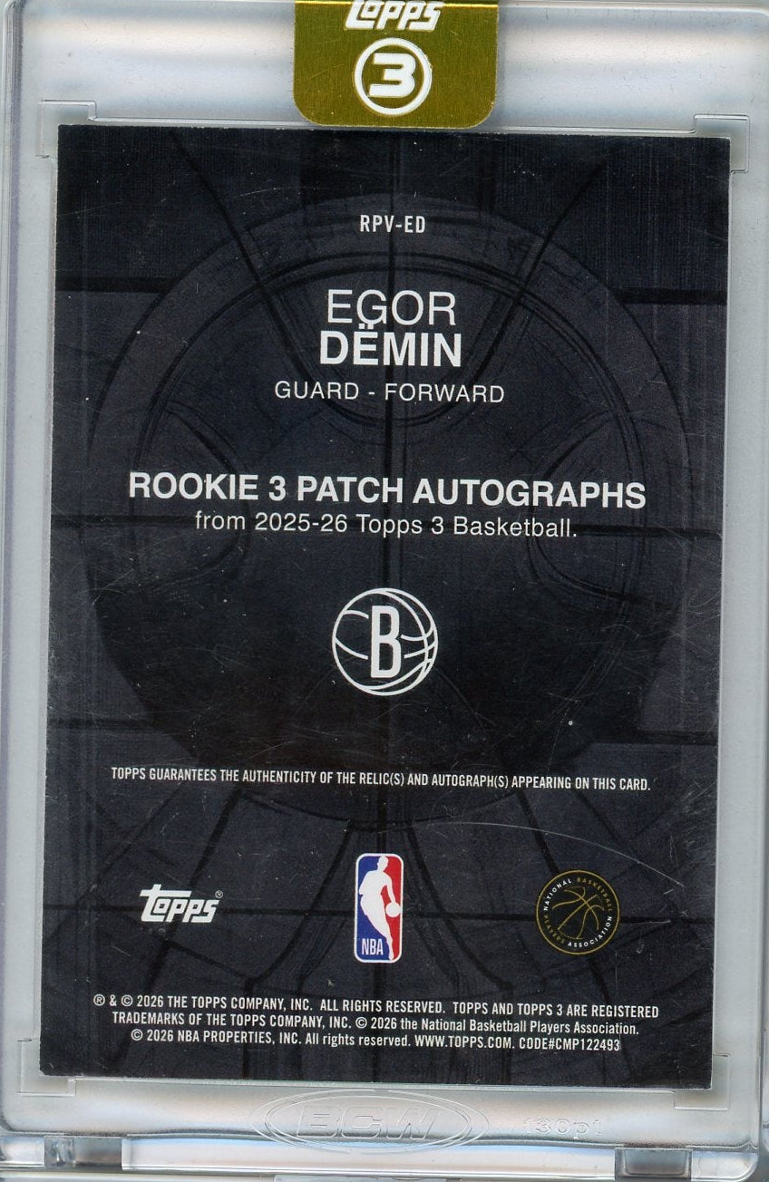 Egor Demin 2025-26 Topps 3 RPA #'d 02/10 (encased)