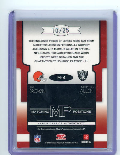 Jim Brown / Marcus Allen 2006 Leaf Limited Matching Positions Dual Patch #'d 10/25