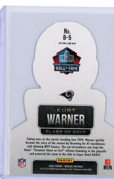 Kurt Warner 2022 Panini Mosaic Busted Hall of Fame die-cut silver prizm