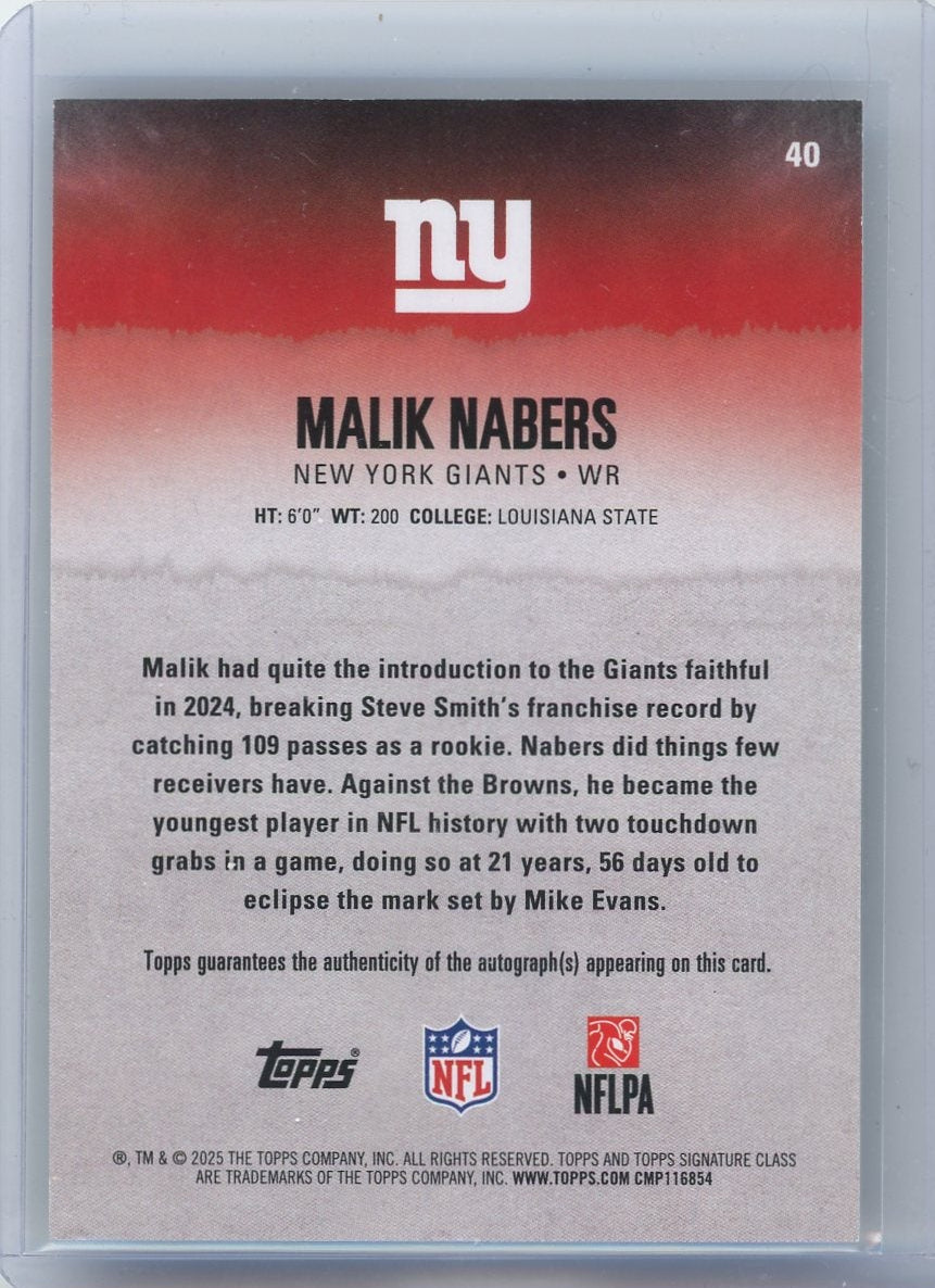 Malik Nabers 2025 Topps Signature Class Football Autograph #'d 004/150