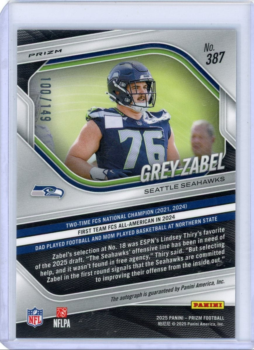 Grey Zabel 2025 Panini Prizm red wave autograph rookie card #'d 100/149