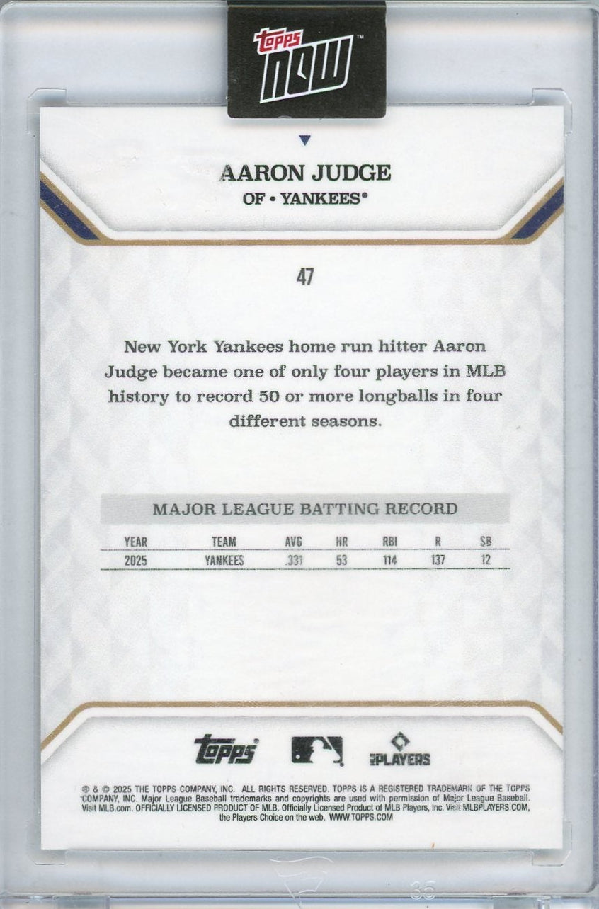 Aaron Judge 2025 Topps Now AL MVP Gold #'d 49/50