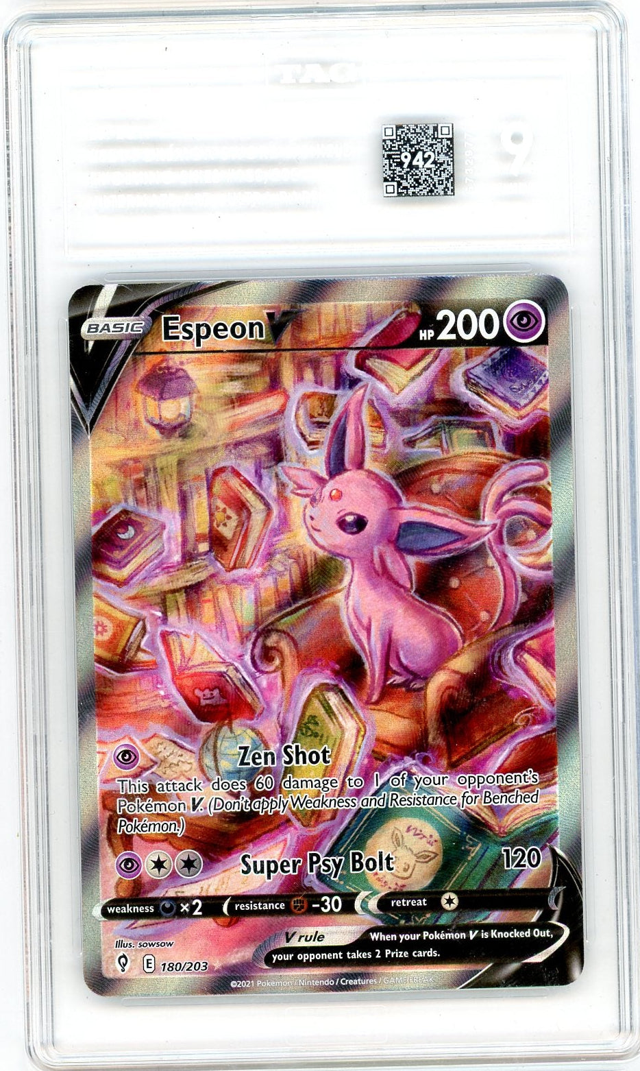 Espeon V Pokémon Evolving Skies Alternate Full-Art #180/203 TAG 9