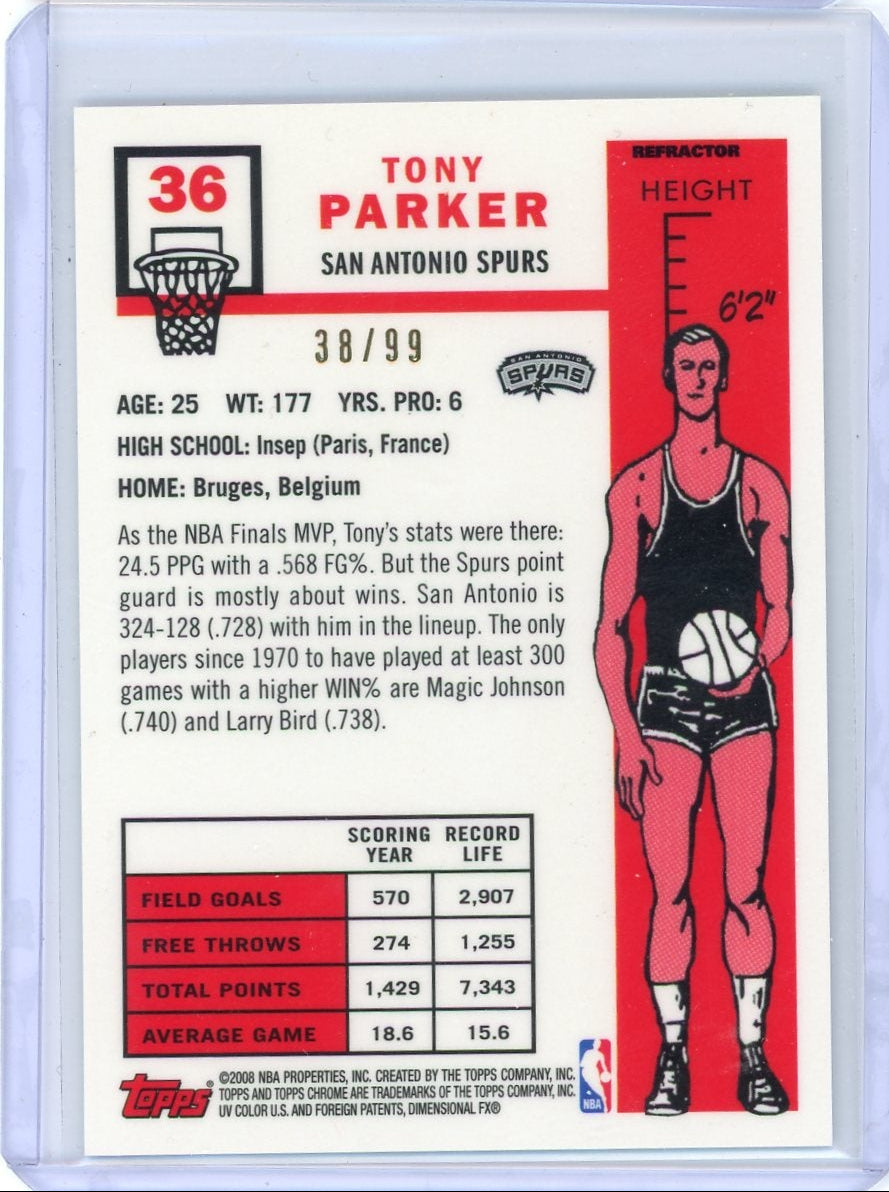 Tony Parker 2007 Topps Chrome retro white refractor #'d 38/99
