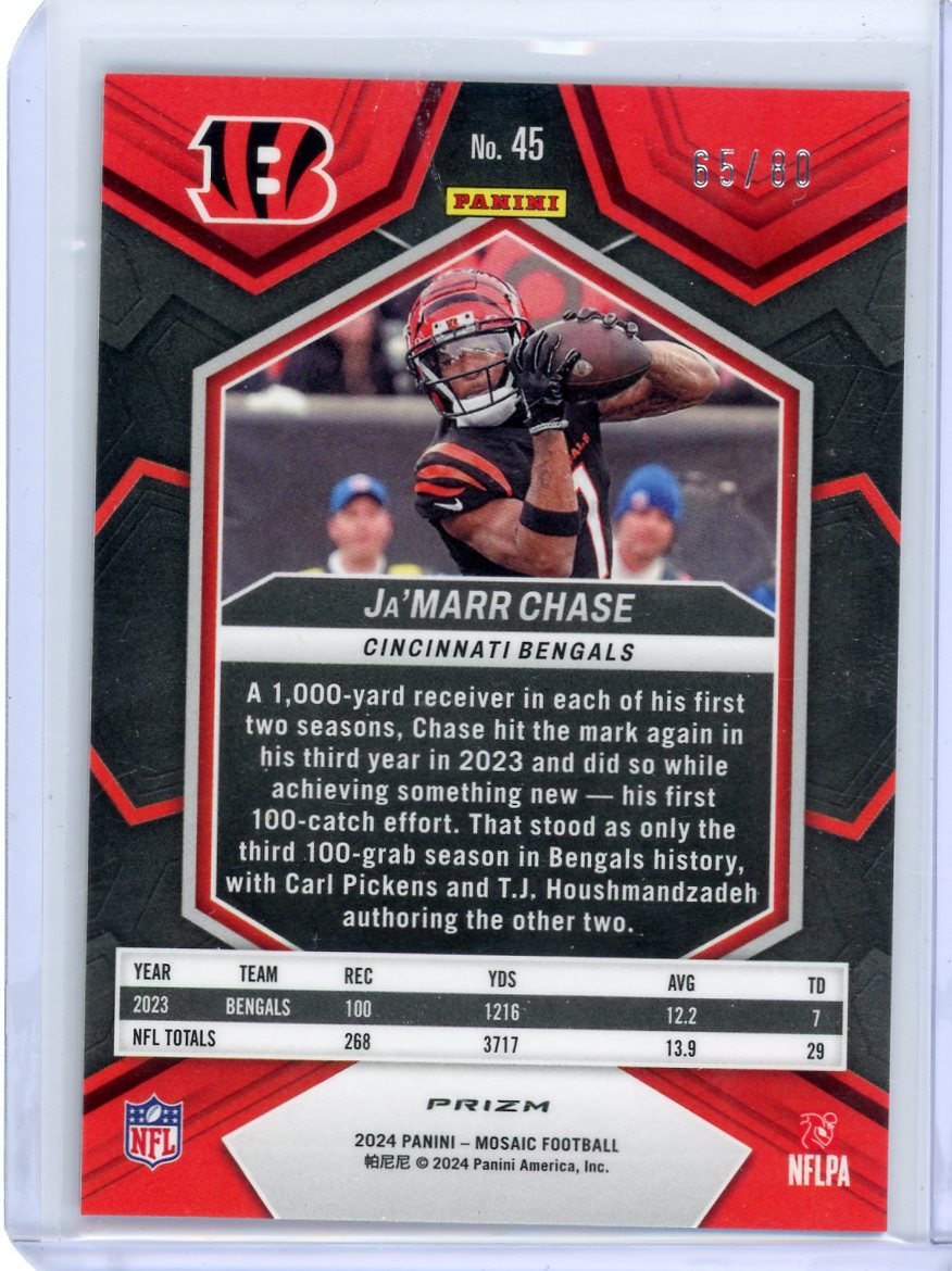 Ja'Marr Chase 2024 Panini Mosaic Choice Fusion Red & Yellow #'d 65/80