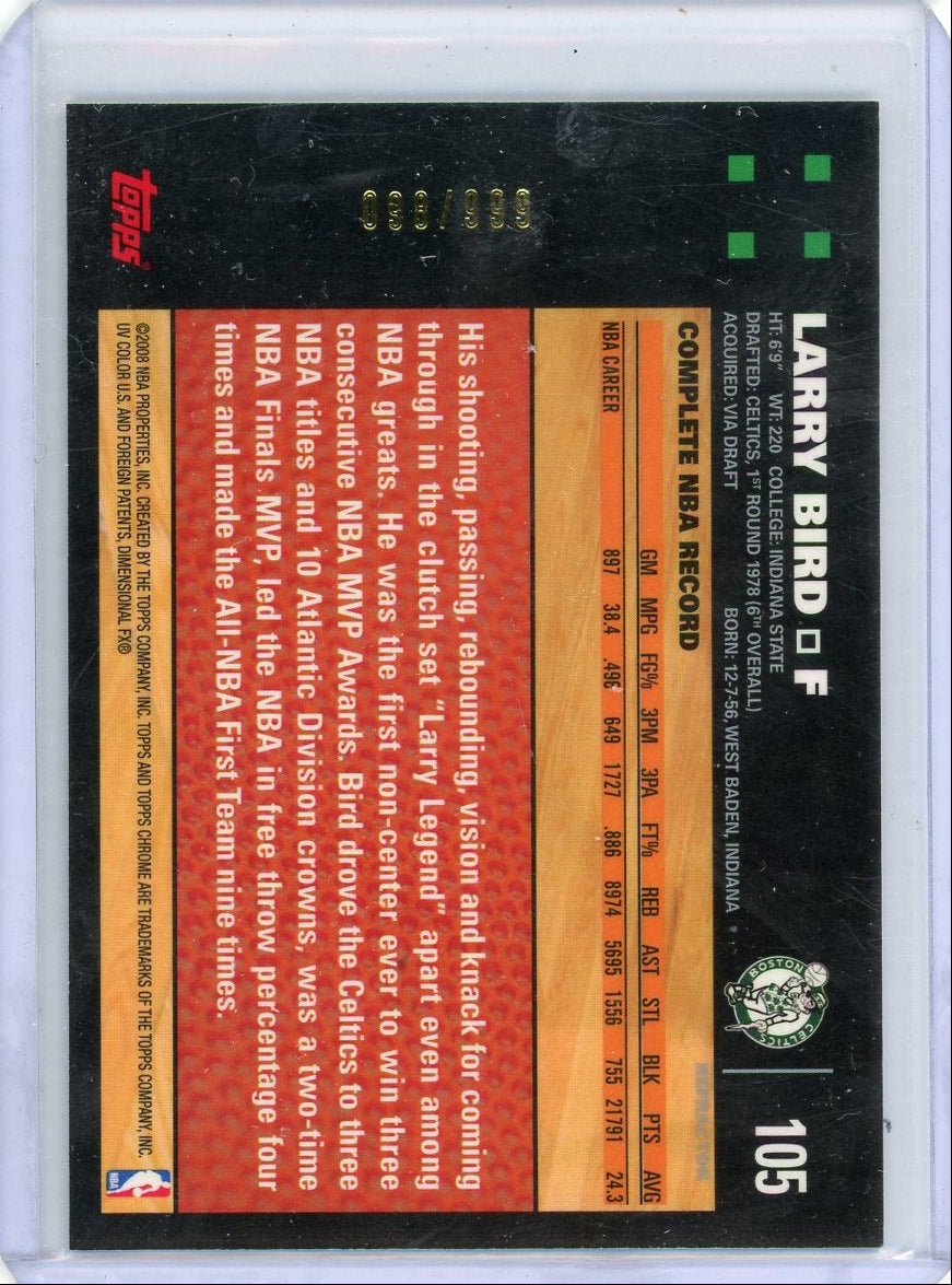 Larry Bird 2007 Topps Chrome refractor #'d 098/999