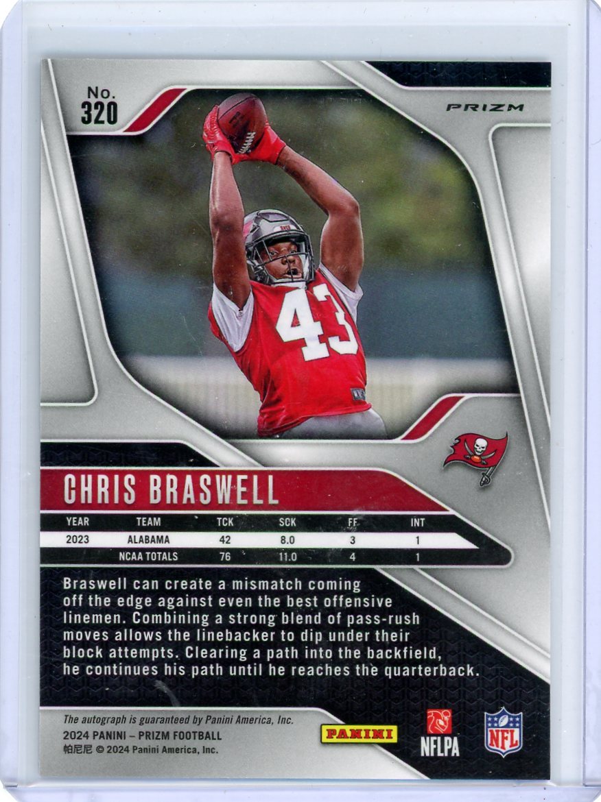Chris Braswell 2024 Panini Prizm RC No Huddle Prizm Auto