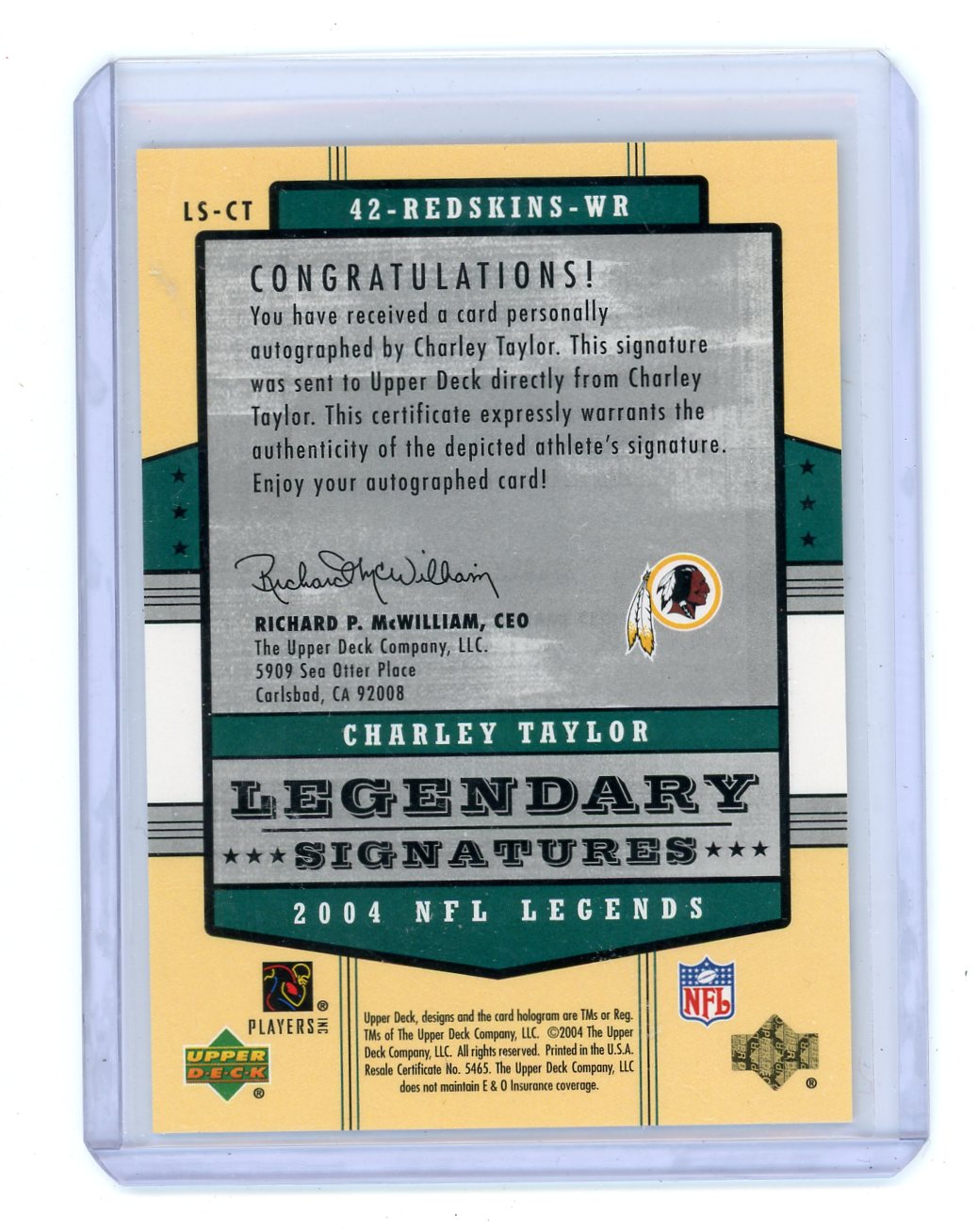 Charley Taylor 2004 Upper Deck Legendary Signatures