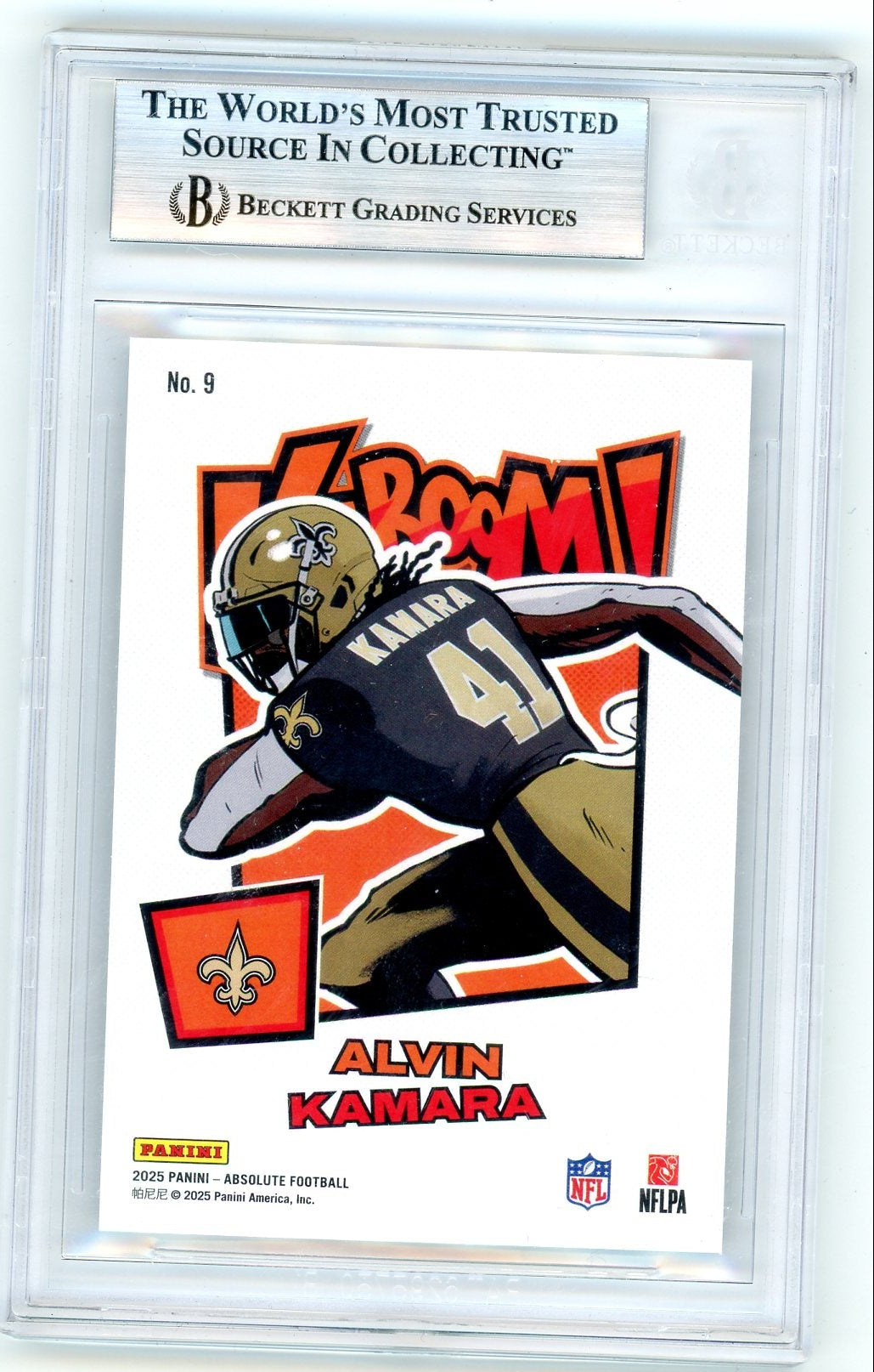 Alvin Kamara 2025 Panini Absolute Kaboom SSP BGS 9