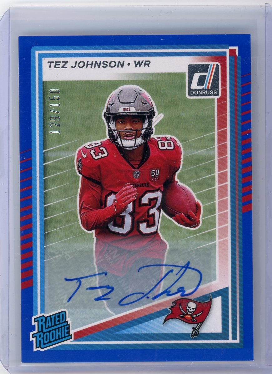 Tez Johnson 2025 Panini Donruss autograph rookie card blue #'d 129/150