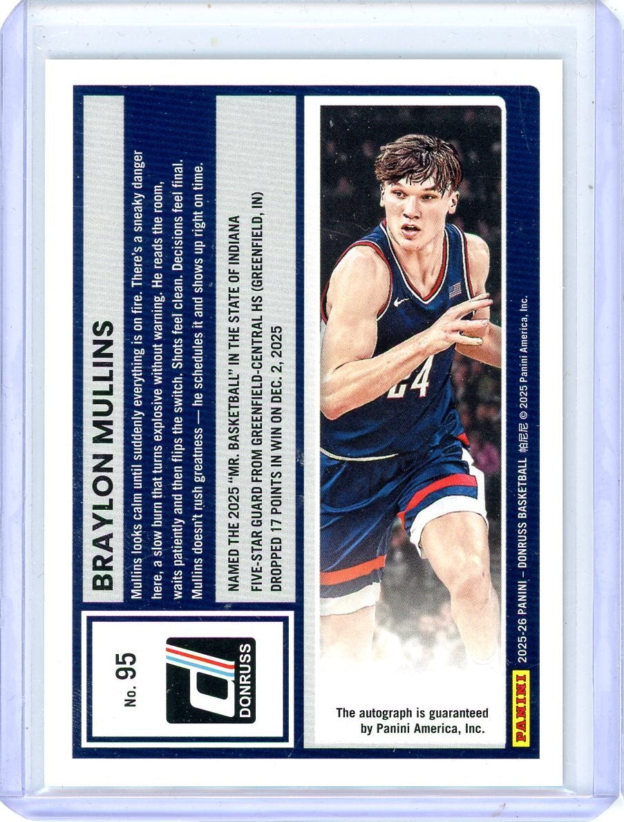 Braylon Mullins 2025-26 Panini Donruss Autographs Holo #'d 67/75