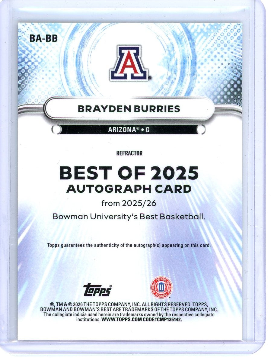 Brayden Burries 2026 Bowman Best University The Best of 2025 Auto Refractor