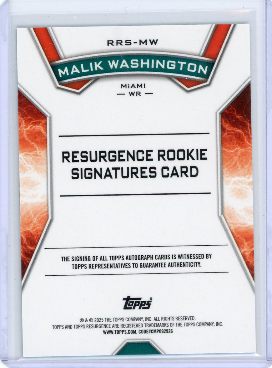 Malik Washington 2025 Topps Resurgence Rookie Signatures Aqua Surge Auto #'d 220/249
