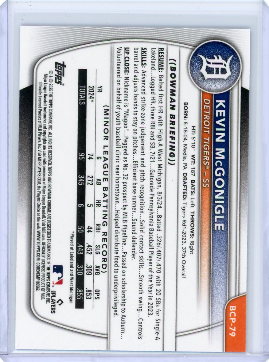 Kevin McGonigle 2025 Bowman Chrome Prospects 1st Bowman Mega Box Mojo Refractor