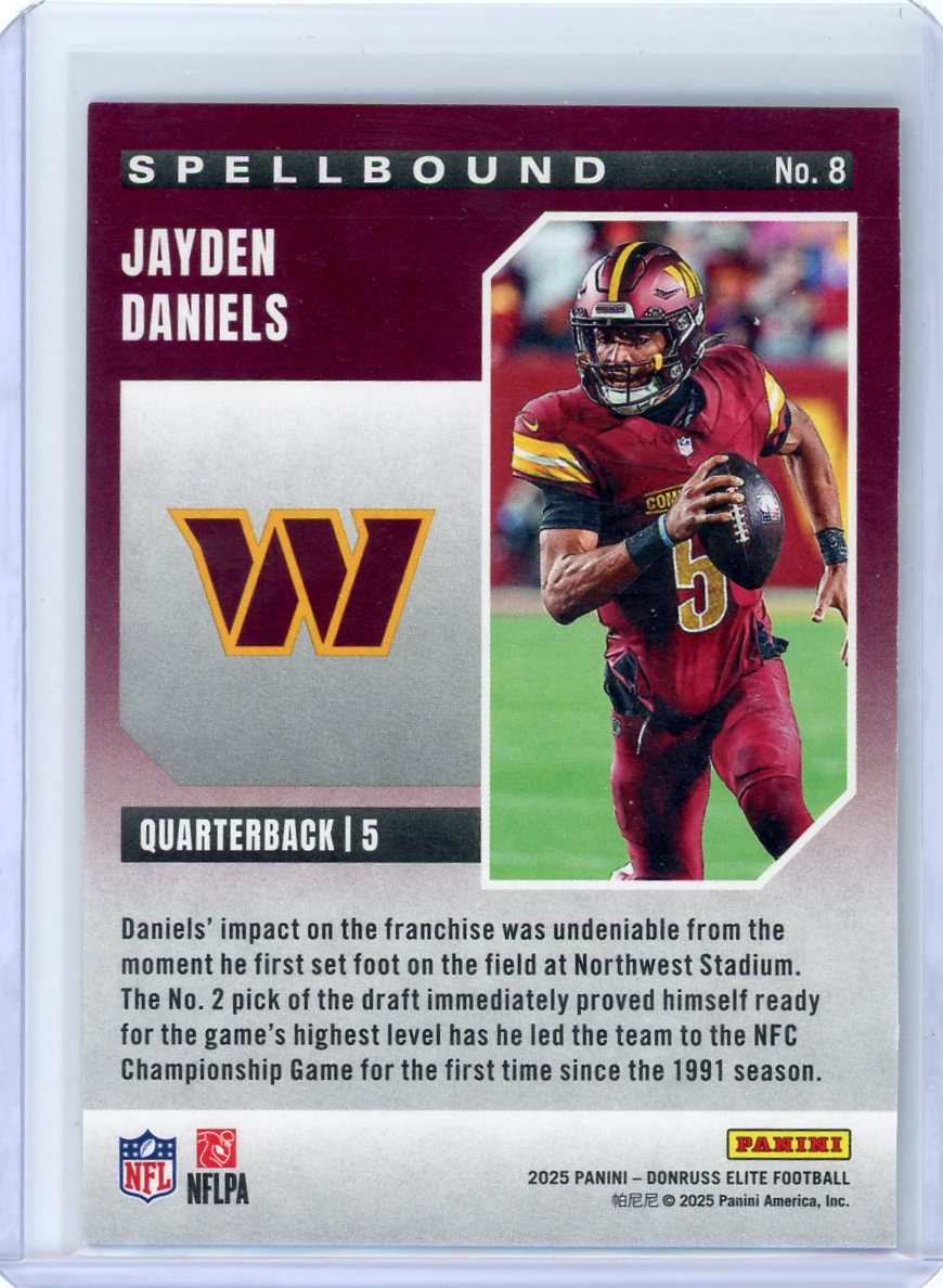 Jayden Daniels 2025 Panini Donruss Elite Spellbound "D" blue #'d 42/75
