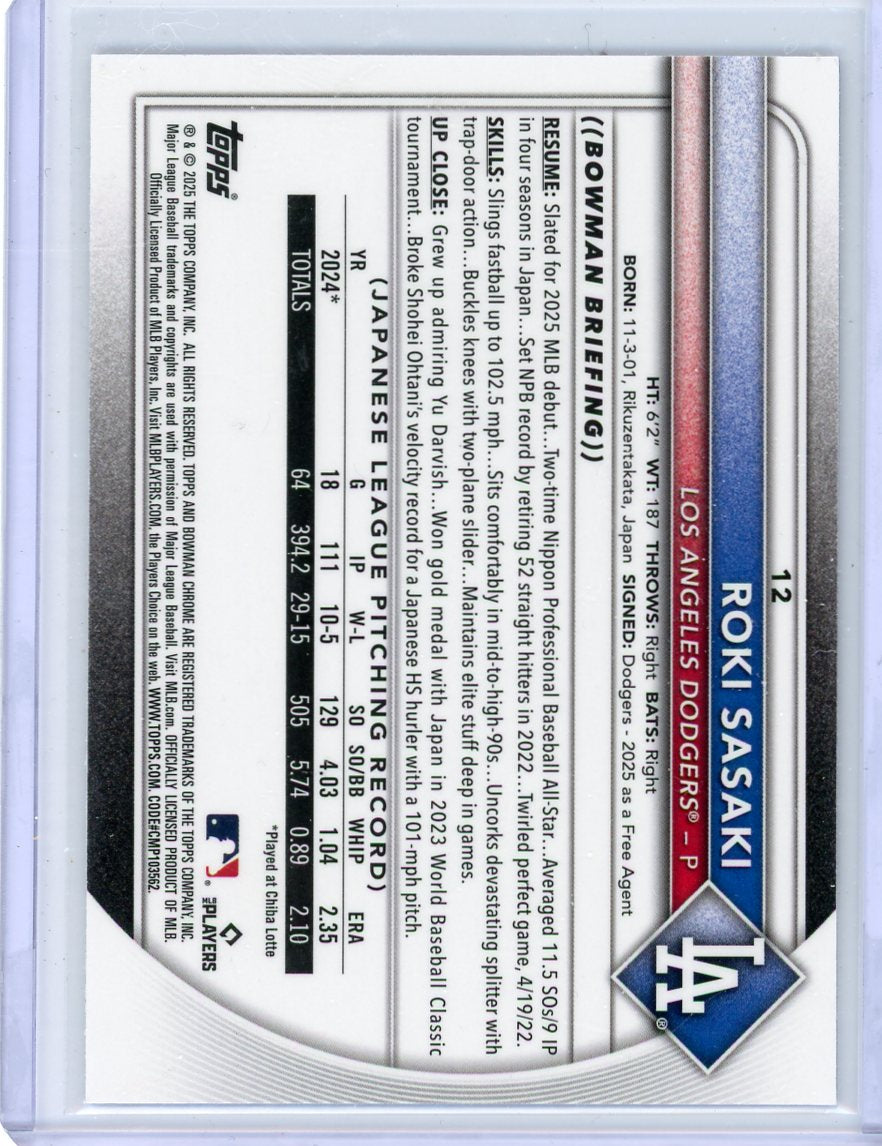 Roki Sasaki 2025 Bowman Chrome RC Mega Box Mojo Refractor