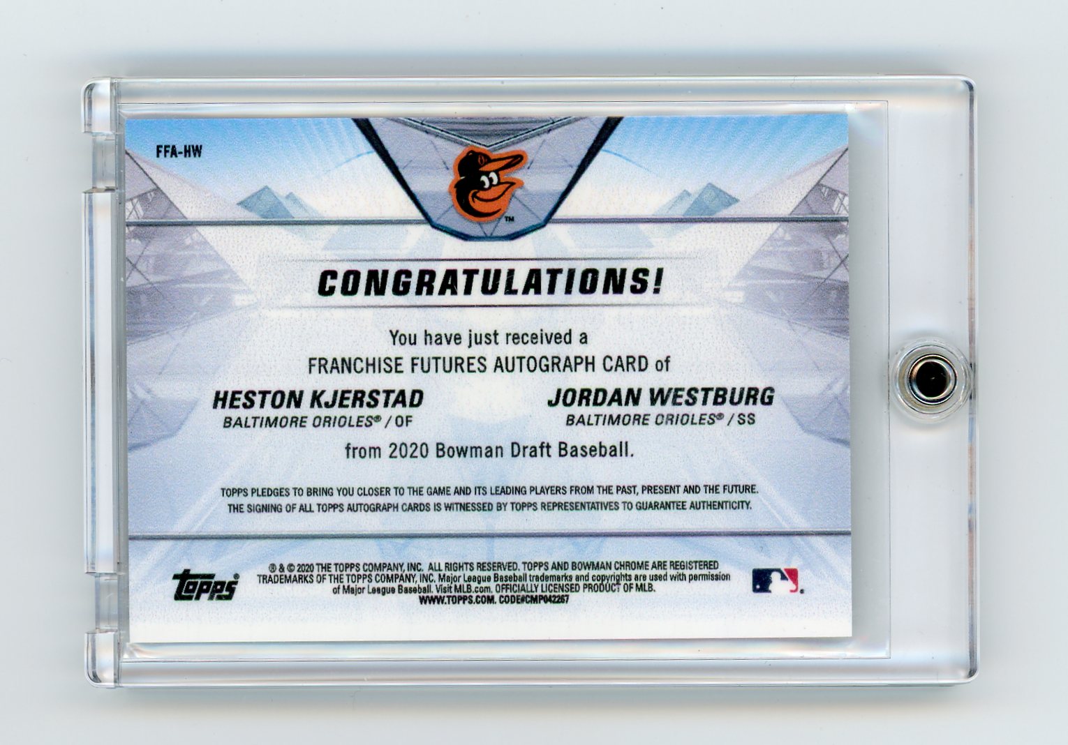 Heston Kjerstad / Jordan Westburg 2020 Bowman Chrome Franchise Futures autograph orange #'d 16/25