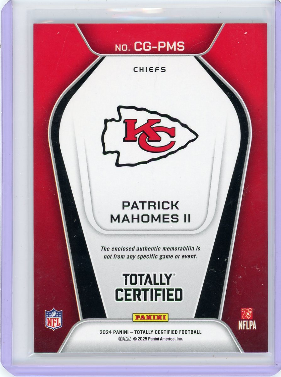 Patrick Mahomes II 2024 Panini Totally Certified Certified Gamers Jersey Relic