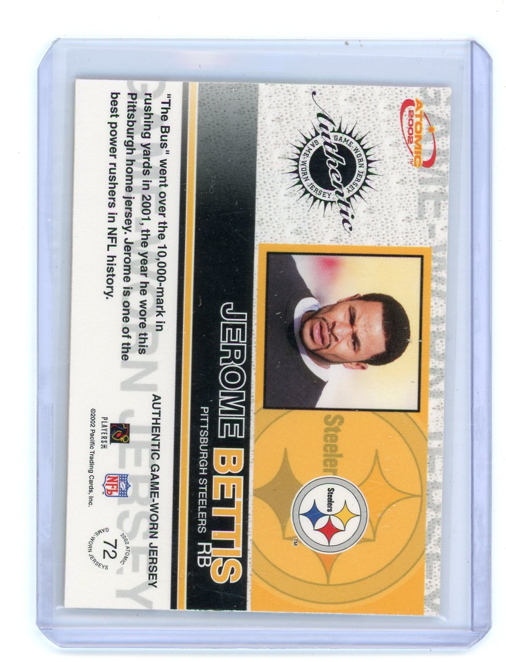 Jerome Bettis 2002 Atomic Authentic Game Worn Jersey #72