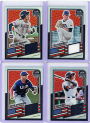 Cole Koeninger/Anthony Murphy/Aiden Ruiz/Colin Anderson 2026 Panini USA Baseball Stars & Stripes USA Materials Jersey Relic 4-card Lot