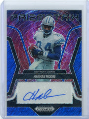 Herman Moore 2025 Panini Prizm Black Prizmatrix Autograph Blue Shimmer FOTL #'d 06/15