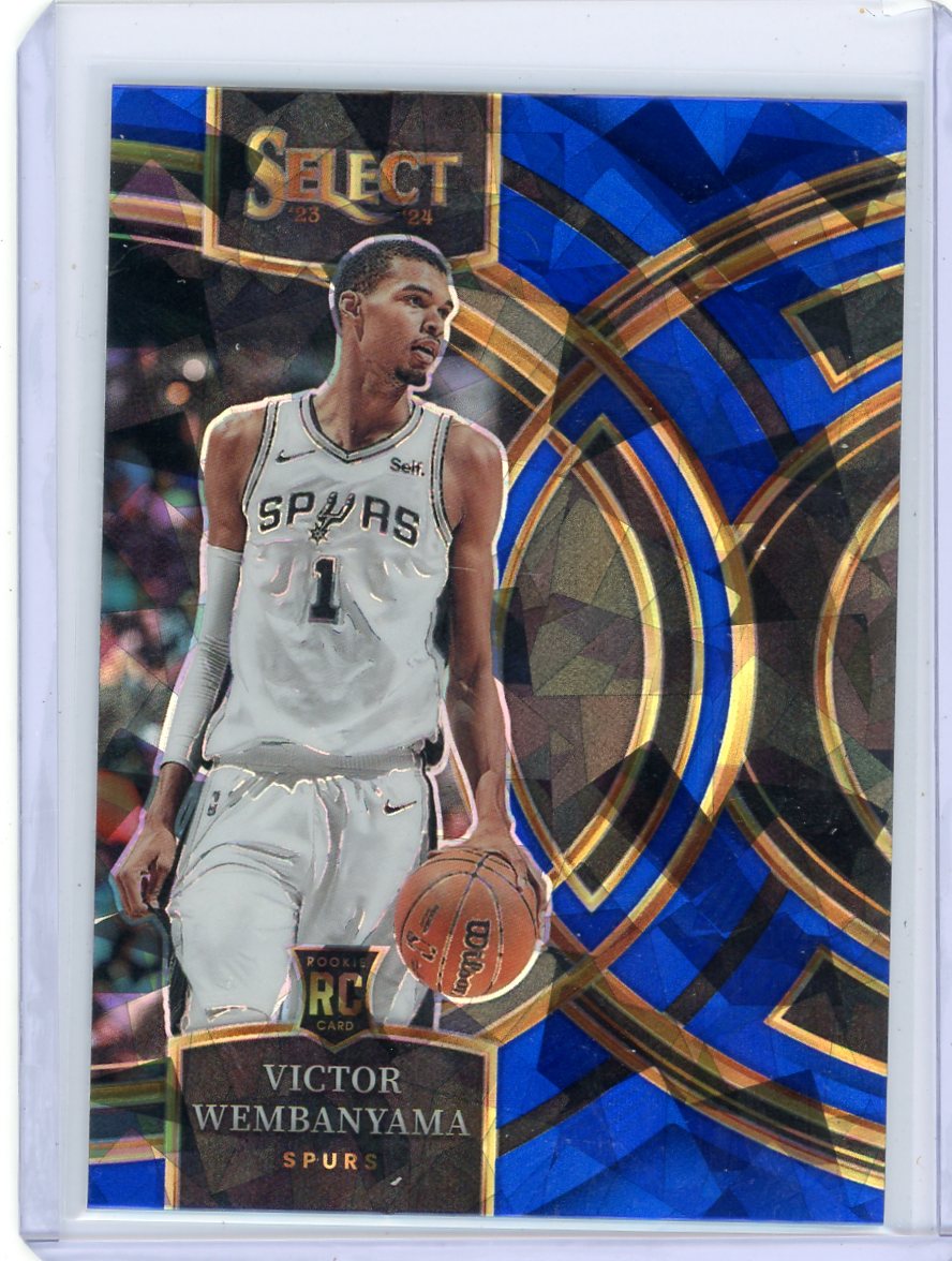Victor Wembanyama 2023-24 Panini Select Premier Level Blue Cracked Ice Prizm RC
