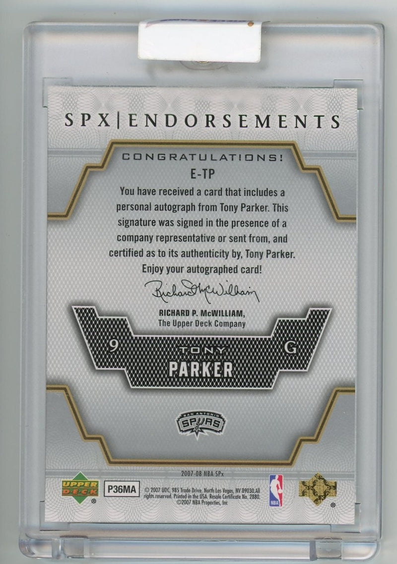 Tony Parker 2007-08 SPx Endorsements Autograph