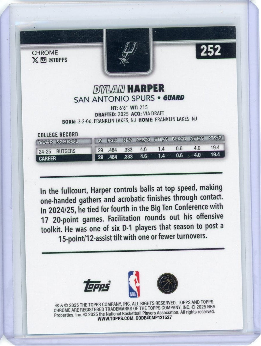 Dylan Harper 2025-26 Topps Chrome SP/Image Variation green mini diamond ref. rc #'d 34/99